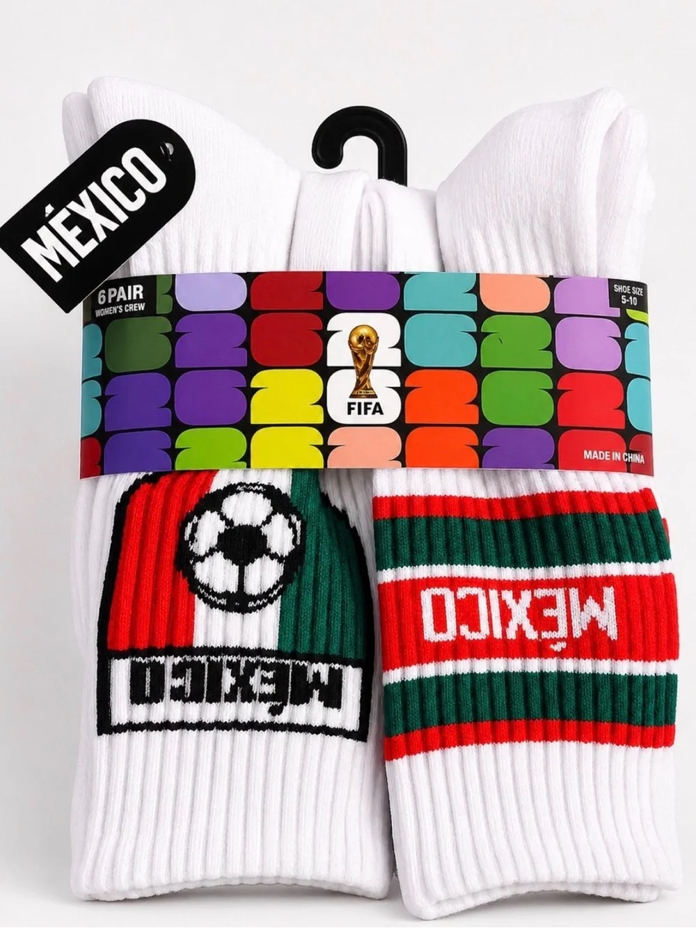 FIFA Mexico White Crew Socks - 6 Pair Pack